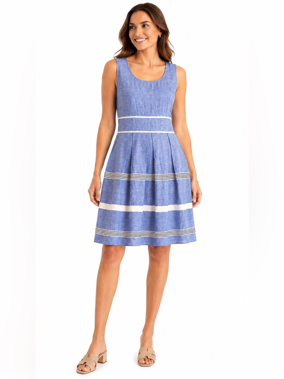 NEW! Ann Taylor NWT Linen Blend Fit & Flare Dress Blue Sleeveless Dress Size 8